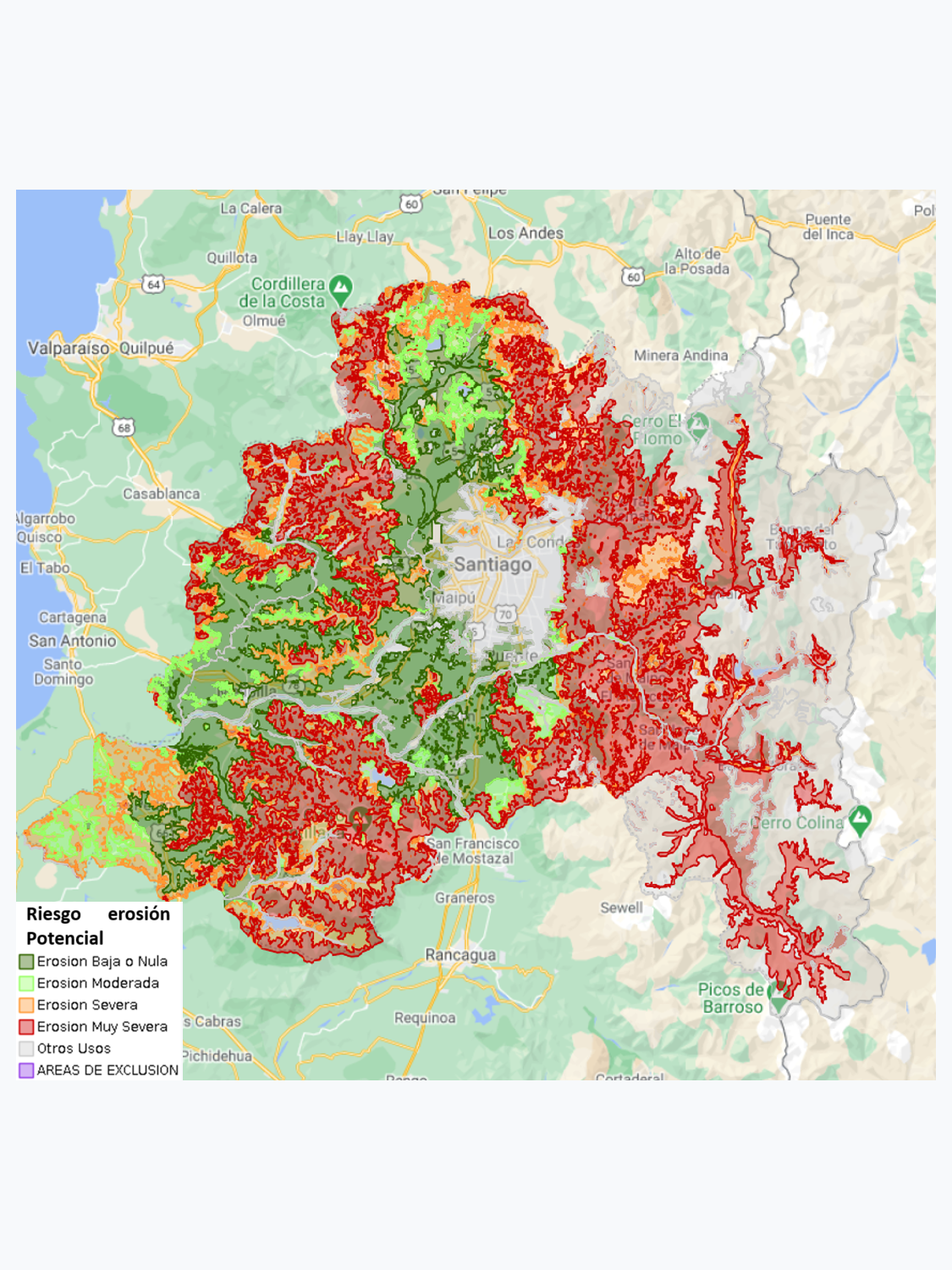 Riesgo de Erosión Potencial de la Región de la Región Metropolitana - 2010